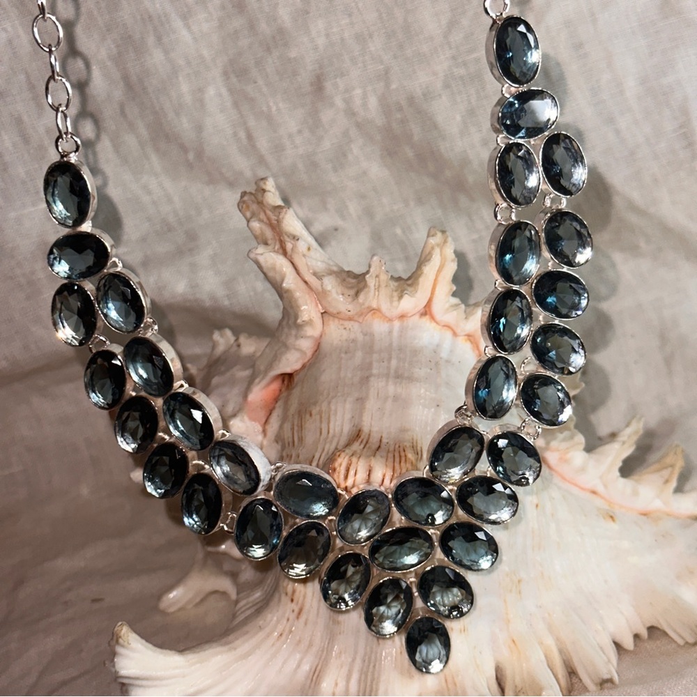 Sparkly Iolite gemstone cluster statement necklace + Gift Earrings